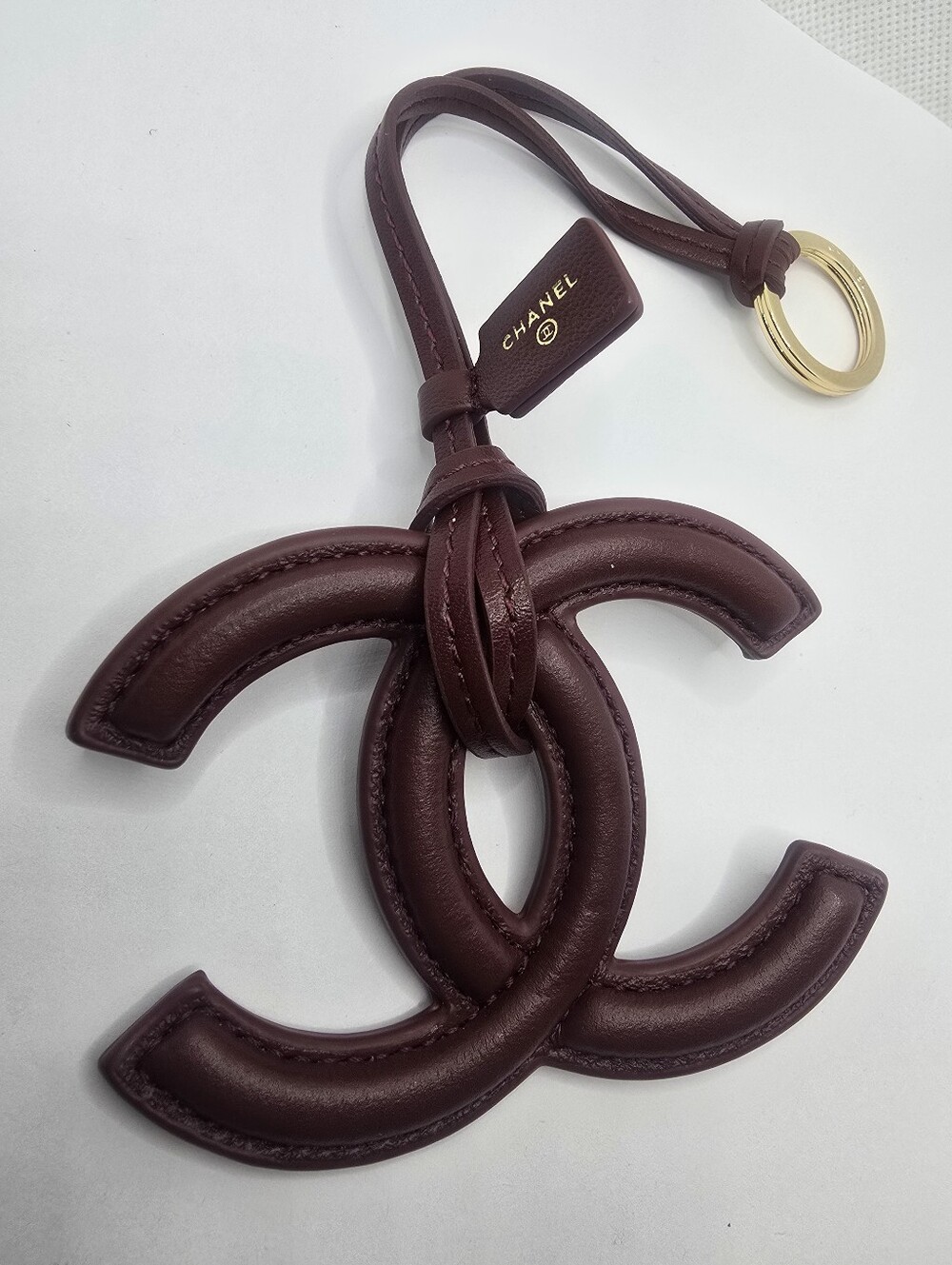 Chanel Burgundy Lambskin CC Logo Bag Charm Key Ring Gold Tone
